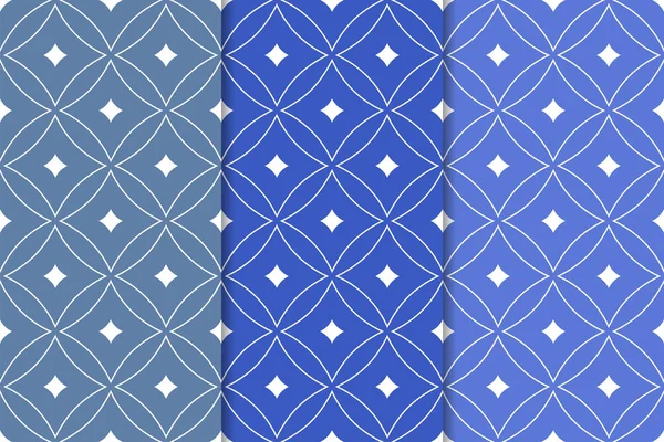 Голубые Геометрические Украшения Набор Вертикальных Плавных Узоров Паутины Текстиля Обоев — стоковый вектор