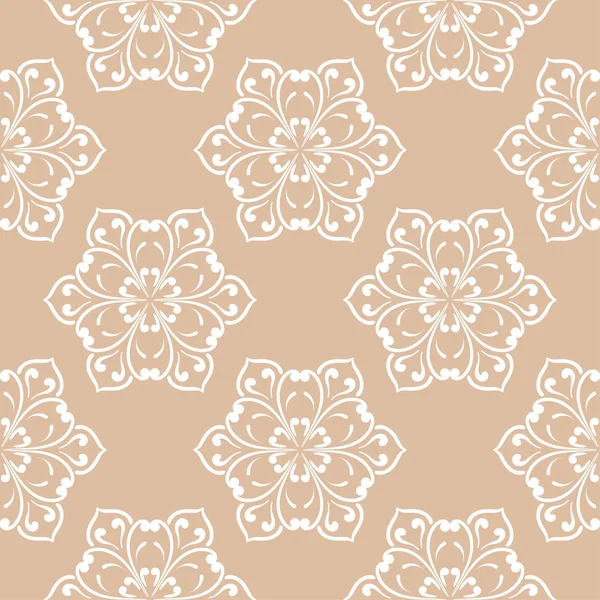 Weißes Blumenmuster Auf Beigem Hintergrund Nahtloses Muster Für Textilien Und — Stockvektor