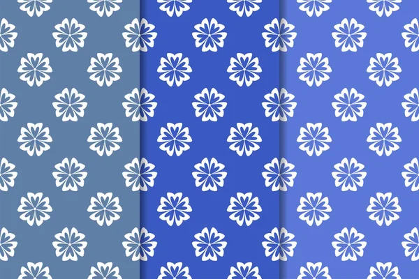 Mavi çiçekli süs tasarım kümesi. Duvar kağıtları ve kumaşlar için dikey Dikişsiz desen