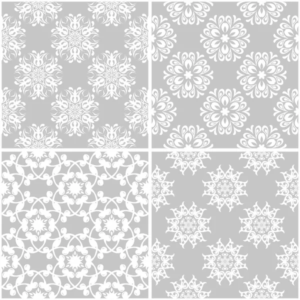 Çiçek desenleri. Tek renkli kesintisiz arka plan gri ve beyaz dizi. Vektör çizim