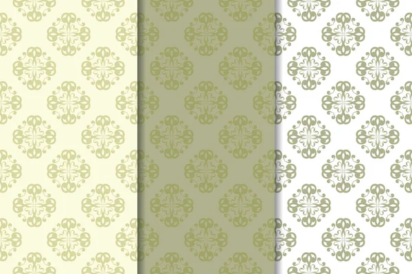 Zeytin yeşili çiçek arka planlar. Tekstil ve duvar kağıtları için dikişsiz desen seti