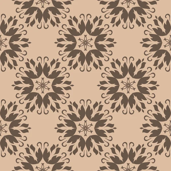 Kahverengi ve bej çiçekli süs. Tekstil ve duvar kağıtları için seamless modeli