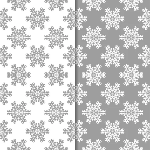 Fundo Floral Branco Cinza Conjunto Padrões Sem Costura Para Têxteis —  Vetores de Stock