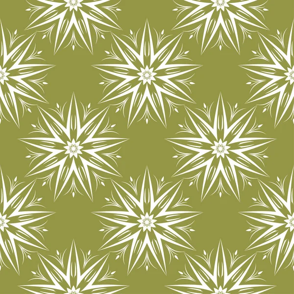 Zeytin yeşil zemin üzerine beyaz çiçekler. Tekstil ve duvar kağıtları için süs seamless modeli
