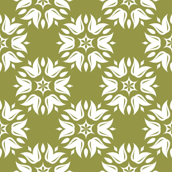 Zeytin yeşil zemin üzerine beyaz çiçek süsleme. Tekstil ve duvar kağıtları için seamless modeli