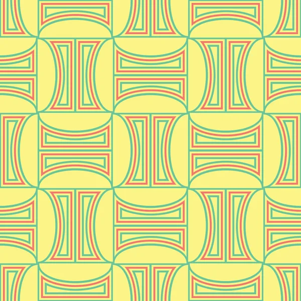 Geometrik seamless modeli. Sarı arka plan duvar kağıtları, Tekstil ve kumaş için pembe ve yeşil tasarım ile