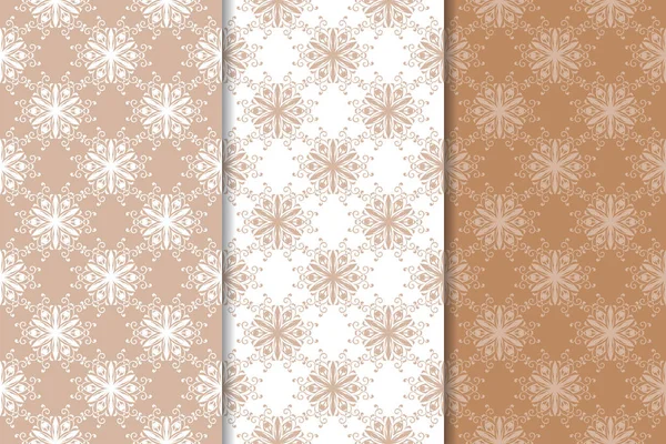 Kahverengi ve bej çiçek arka planlar kümesi. Tekstil ve duvar kağıtları için dikişsiz desen seti