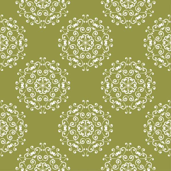 Zeytin yeşil zemin üzerine beyaz çiçek süsleme. Tekstil ve duvar kağıtları için seamless modeli