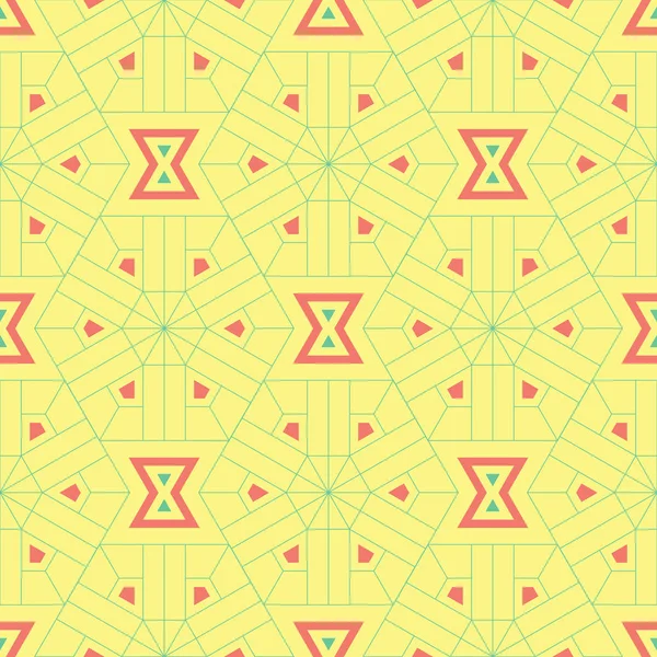 Geometrik şekilli elemanları ile sorunsuz arka plan. Parlak sarı arka plan duvar kağıtları, Tekstil ve kumaş için pembe ve yeşil tasarım ile