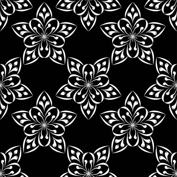 Witte Bloemen Ornament Zwarte Achtergrond Naadloze Patroon Voor Textiel Wallpapers — Stockvector