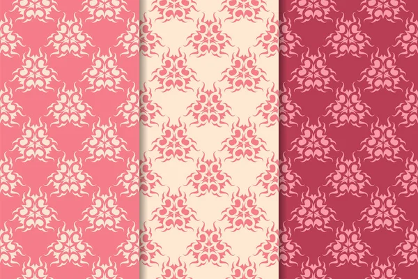 Kırmızı çiçekli süsler kümesi. Kiraz pembe dikey Dikişsiz desen. Duvar kağıdı arka plan