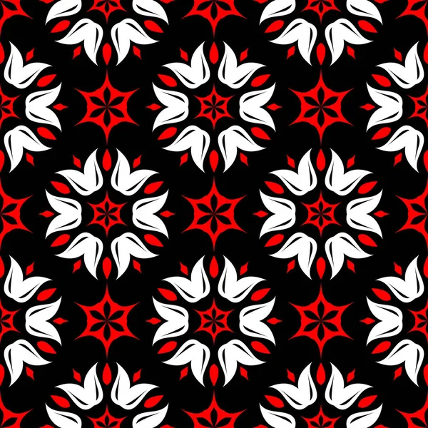 Çiçek seamless modeli. Siyah kırmızı beyaz bir arka plan duvar kağıtları, Tekstil ve kumaş için