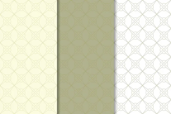 Zeytin yeşili ve beyaz geometrik süsler. Web, Tekstil ve duvar kağıtları için dikey Dikişsiz desen seti