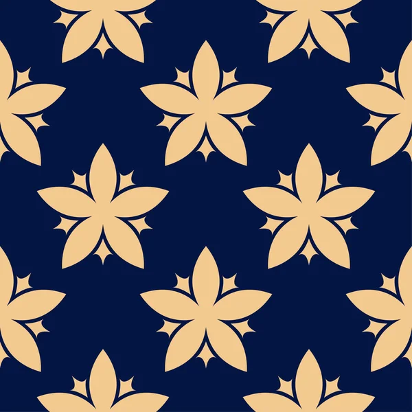 Koyu mavi zemin üzerine altın çiçek süsleme. Tekstil ve duvar kağıtları için seamless modeli