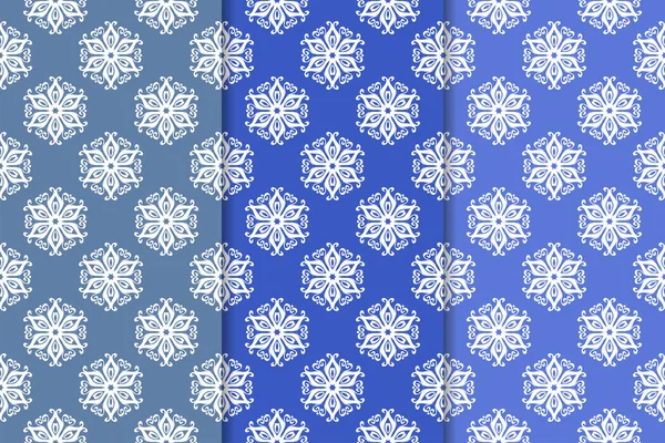 Mavi çiçekli süsler. Dikey Dikişsiz desen seti. Duvar kağıdı arka plan