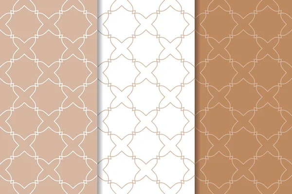 Kahverengi ve beyaz geometrik süsler. Web, Tekstil ve duvar kağıtları için dikişsiz desen seti