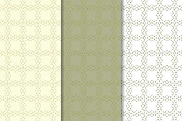Zeytin yeşili ve beyaz geometrik süsler. Web, Tekstil ve duvar kağıtları için dikey Dikişsiz desen seti