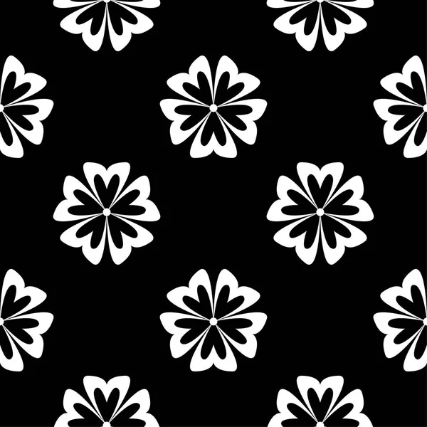 Siyah arka plan üzerine beyaz çiçekler. Tekstil ve duvar kağıtları için süs seamless modeli