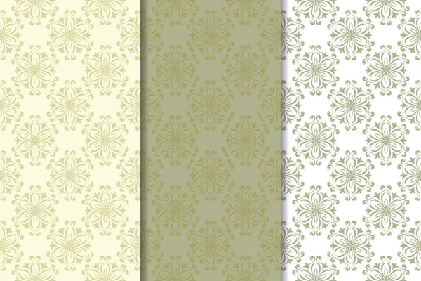 Motifs Floraux Vert Olive Ensemble Motifs Sans Couture Pour Textiles — Image vectorielle
