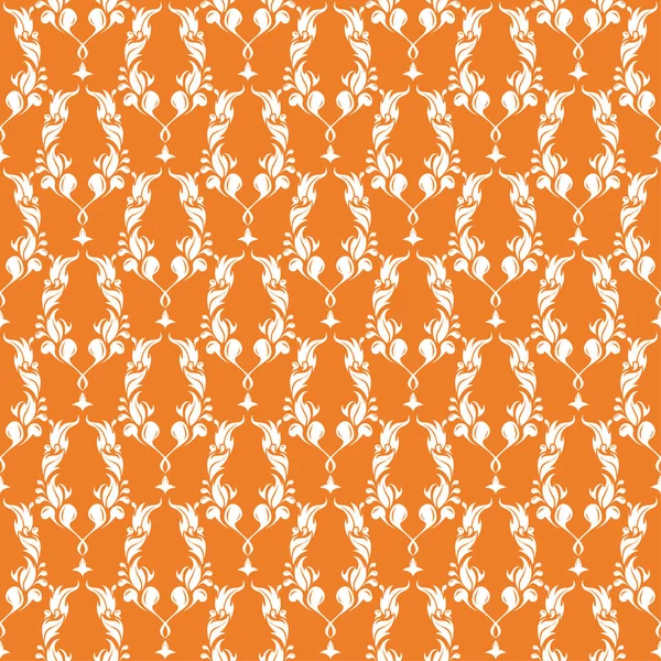 オレンジ色に白い花の飾り テキスタイルや壁紙のためのシームレスなパターン — ストックベクタ