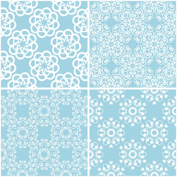 Çiçek desenleri. Mavi ve beyaz sorunsuz arka planlar kümesi. Vektör çizim