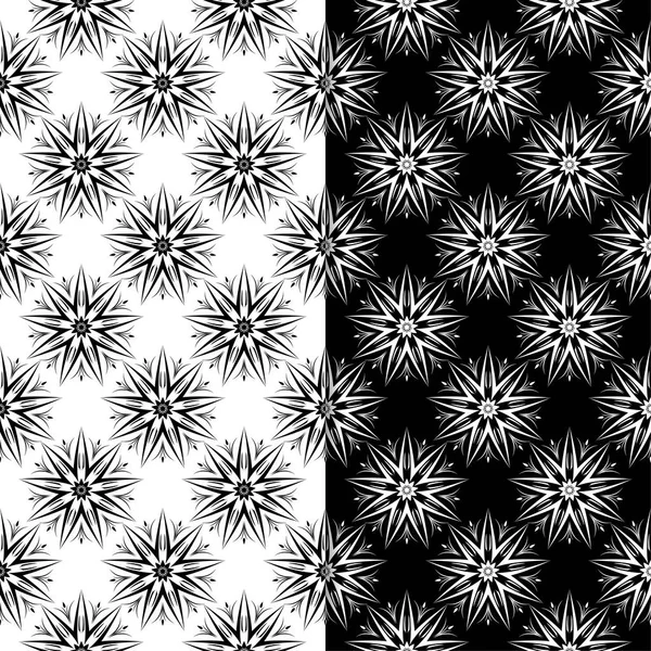 Czarno Białe Ornamenty Kwiatowe Zestaw Bezszwowe Tło Włókienniczych Tapety — Wektor stockowy