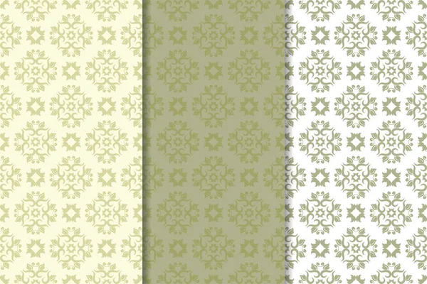 Zeytin yeşili çiçek arka planlar. Tekstil ve duvar kağıtları için dikişsiz desen seti