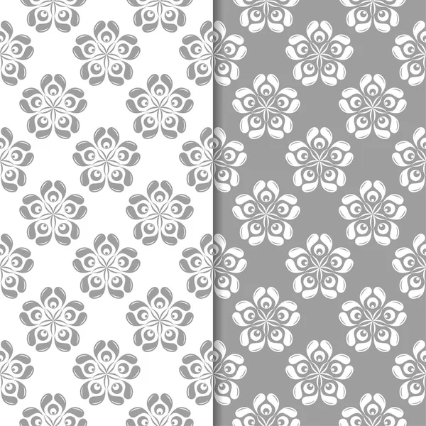 Beyaz ve gri arka plan çiçek kümesi. Tekstil ve duvar kağıtları için dikişsiz desen