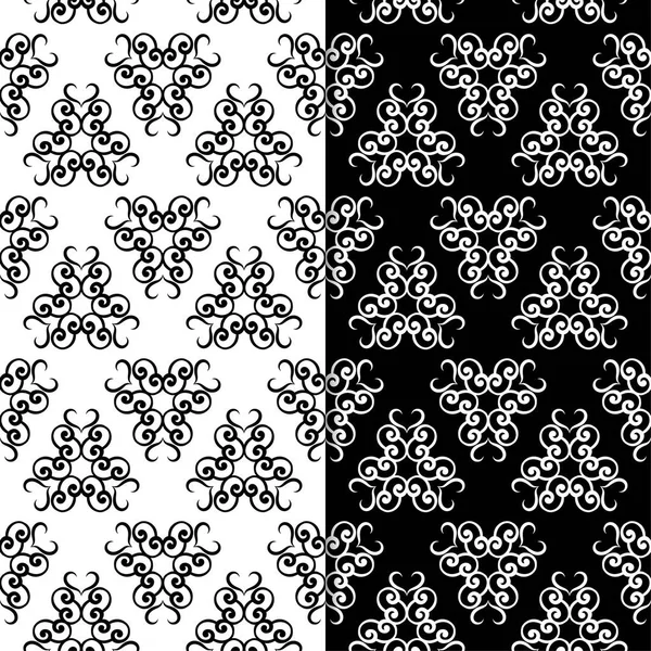 Siyah ve beyaz çiçekli süsler. Tekstil ve duvar kağıtları için sorunsuz arka planlar kümesi