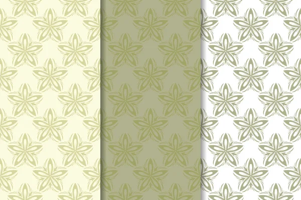 Zeytin yeşili çiçek arka planlar. Tekstil ve duvar kağıtları için dikişsiz desen seti