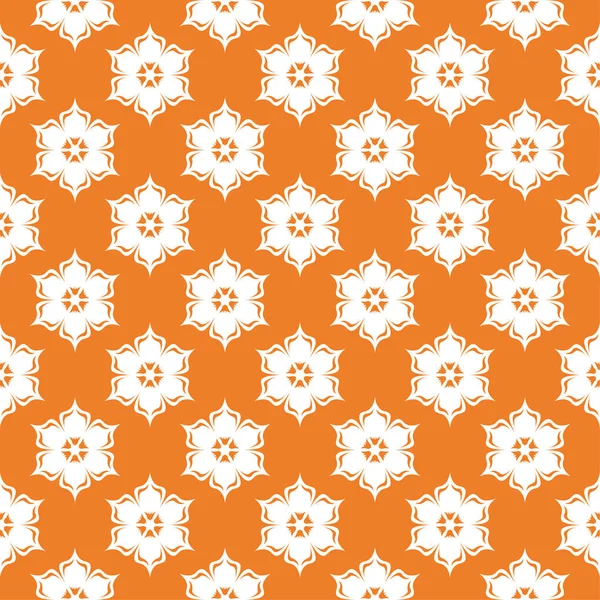 Wit Bloemmotief Oranje Achtergrond Naadloze Patroon Voor Textiel Wallpapers — Stockvector