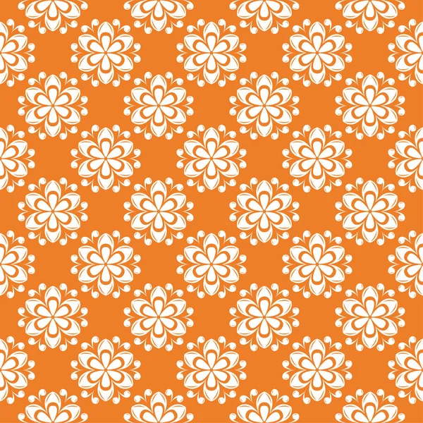 Turuncu zemin üzerine beyaz çiçek süsleme. Tekstil ve duvar kağıtları için seamless modeli
