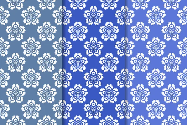 Mavi çiçekli süsler. Dikey Dikişsiz desen seti. Duvar kağıdı arka plan