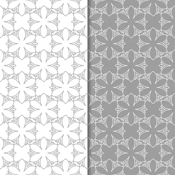 Beyaz ve gri arka plan çiçek kümesi. Tekstil ve duvar kağıtları için dikişsiz desen