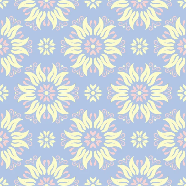 Çiçek seamless modeli. Soluk mavi arka plan duvar kağıtları, Tekstil ve kumaş için bej ve pembe çiçek öğeleri ile