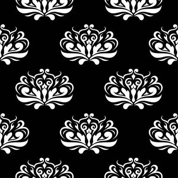 Λευκό Floral Στολίδι Μαύρο Φόντο Χωρίς Ραφή Πρότυπο Για Υφάσματα — Διανυσματικό Αρχείο