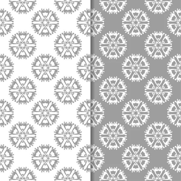 Beyaz ve gri arka plan çiçek kümesi. Tekstil ve duvar kağıtları için dikişsiz desen