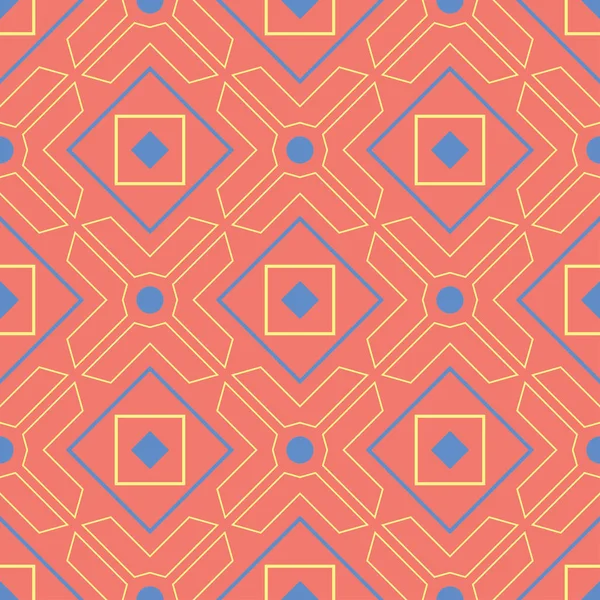 Geometrik parlak çok sorunsuz arka plan renkli. Turuncu arka plan üzerinde öğeleri mavi ve bej. Duvar kağıtları ve kumaşlar için tasarım