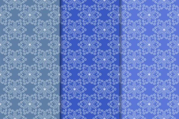 Blauwe bloemen ornamenten. Aantal verticale naadloze patronen — Stockvector
