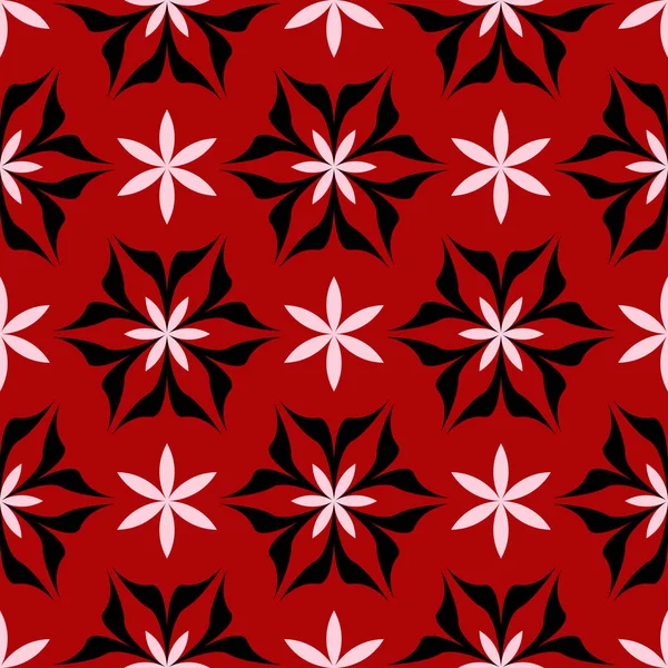 Florales Nahtloses Muster Schwarz Weißes Design Auf Rotem Hintergrund Für — Stockvektor