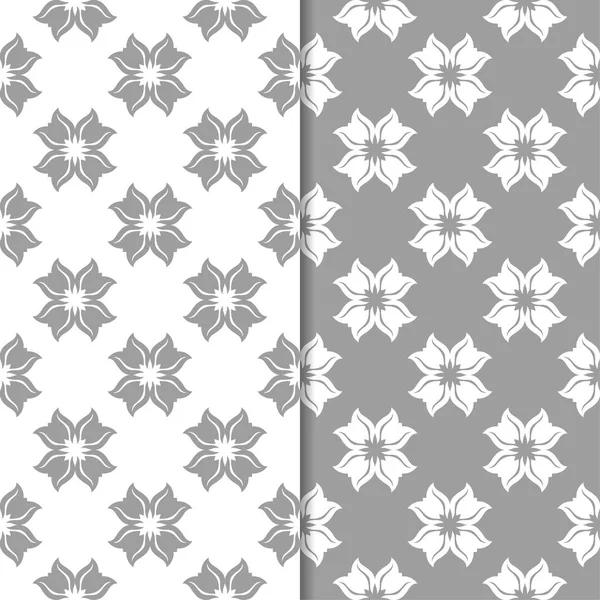 Beyaz ve gri çiçek arka planlar. Tekstil ve duvar kağıtları için dikişsiz desen seti