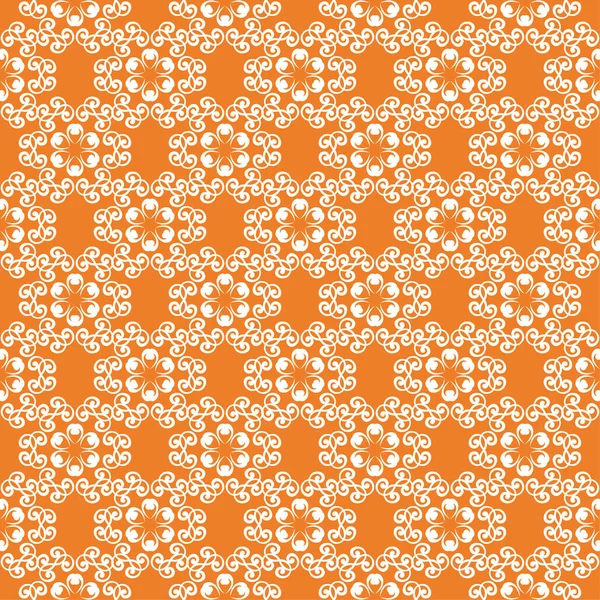 Ornamento Floreale Bianco Sfondo Arancione Modello Senza Cuciture Tessuti Sfondi — Vettoriale Stock