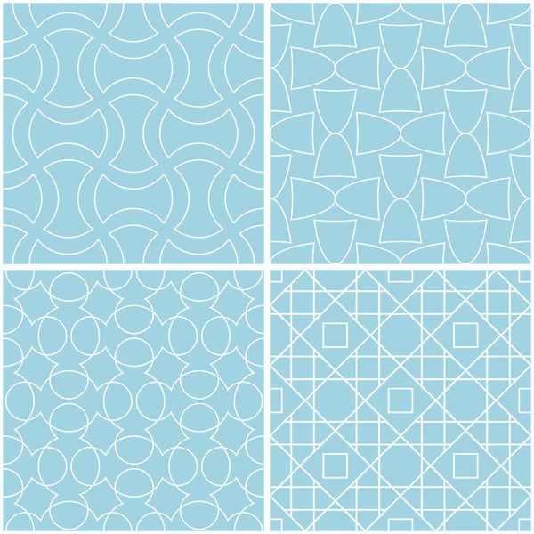 Geometrik desenler. Mavi ve beyaz sorunsuz arka planlar kümesi. Vektör çizim