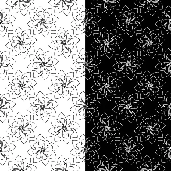 Siyah ve beyaz çiçek arka planlar. Tekstil ve duvar kağıtları için dikişsiz desen seti