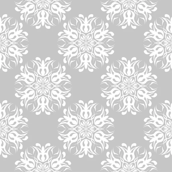 White Floral Ornament Gray Background Seamless Pattern Textile Wallpapers — Stock Vector