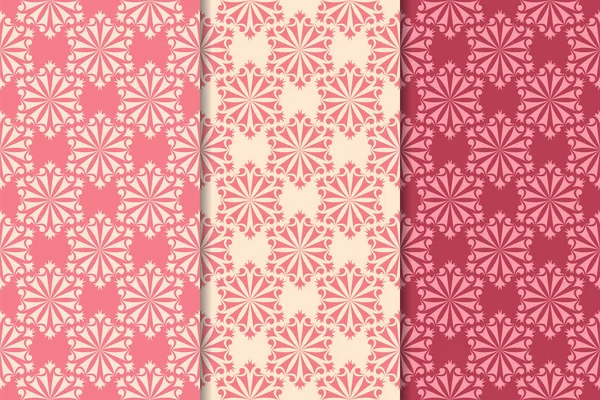 Set Ornamenti Floreali Rossi Modelli Verticali Senza Cuciture Rosa Ciliegia — Vettoriale Stock