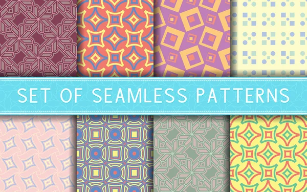 Geometric Seamless Patterns Collection Colored Backgrounds Textile Fabrics Wallpapers — Stock Vector