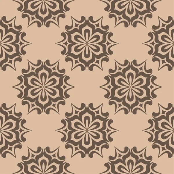 Ornement Floral Brun Foncé Sur Fond Beige Modèle Sans Couture — Image vectorielle