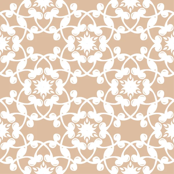 Adorno Floral Blanco Sobre Fondo Beige Patrón Sin Costuras Para — Vector de stock