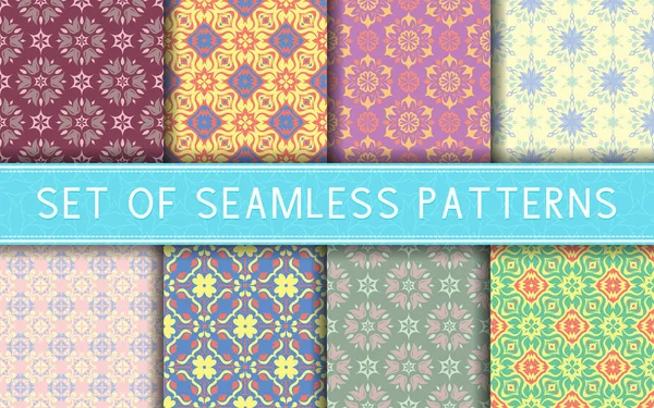 Seamless Patterns Collection Colored Floral Backgrounds Textile Fabrics Wallpapers — Stock Vector